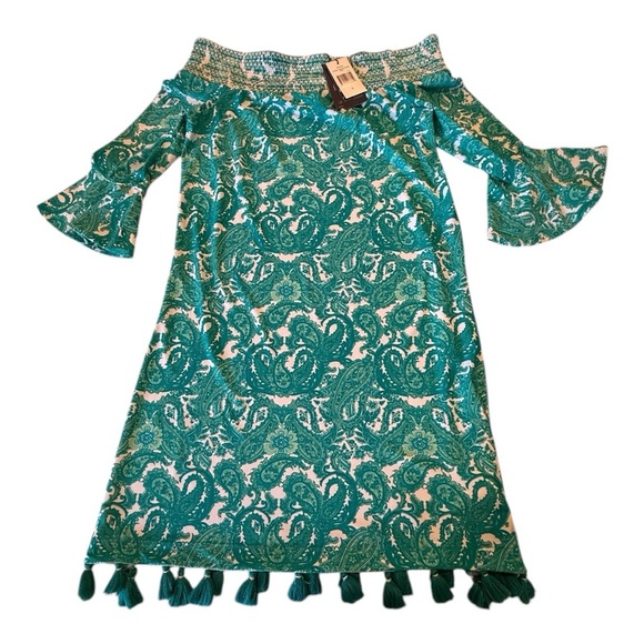 Cabana Life UPF 50 Women's Off-Shoulder Turquoise Resort Mini Dress Beach Cruise - Picture 2 of 16